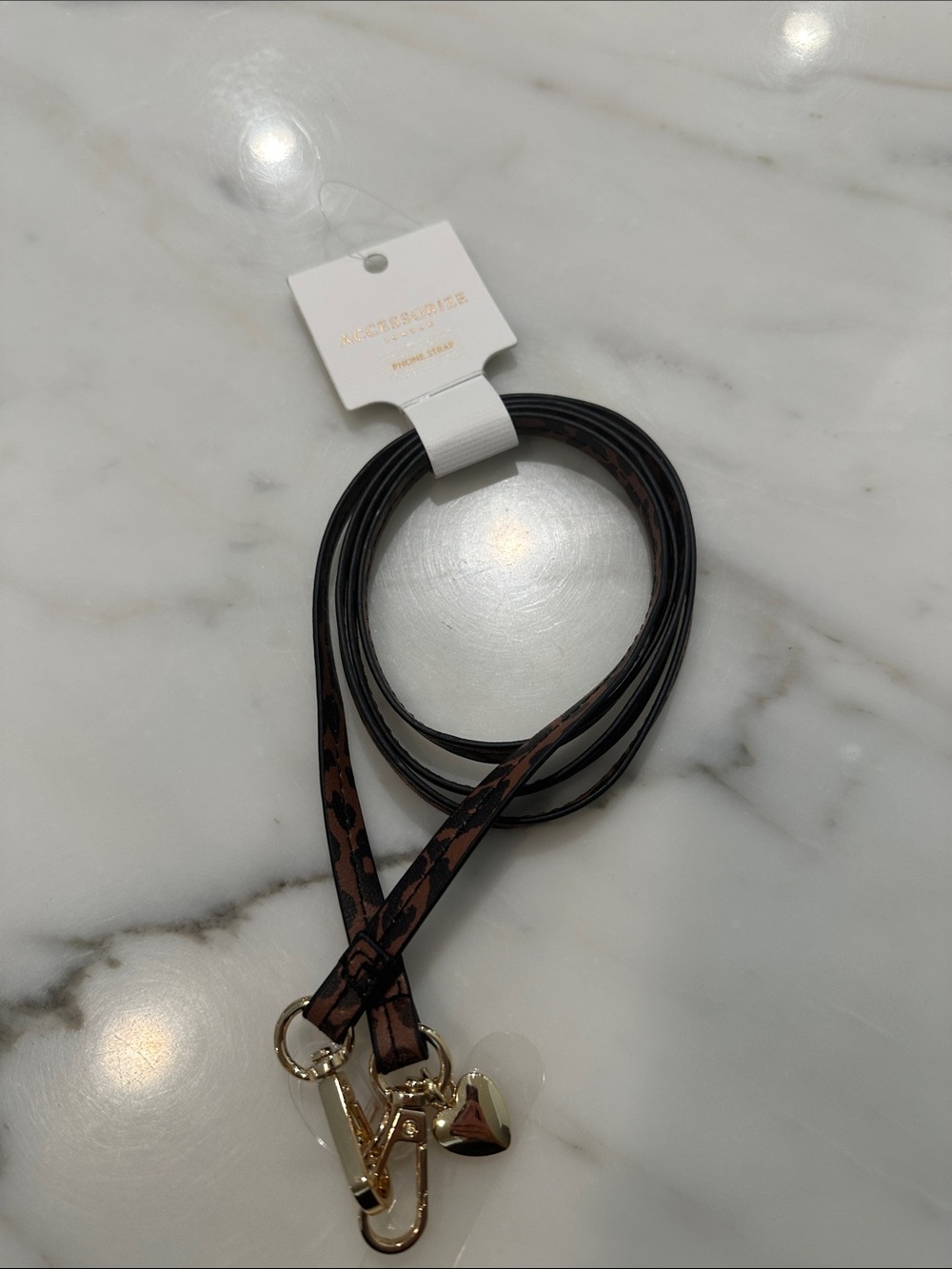 Accessorize Leopard Print Card & Key Holder Strap with Gold Hardware